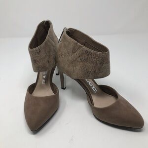 Revolution High Heels – Almond Toe, Faux Leather – Dark Tan – Size 6.5
